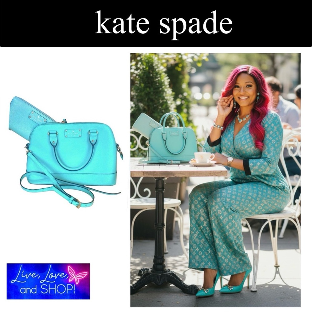 KATE SPADE New York Handbag w/Bonus KATE SPADE New York Wallet, Tiffani Blue,EUC